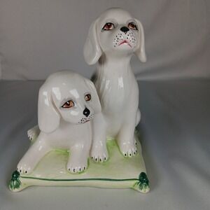 ITALIAN MAJOLICA 2 Pottery DOGS ON A‎ PILLOW